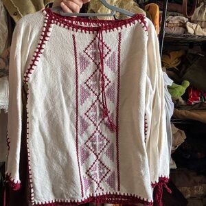 White and Red Patterned Poncho